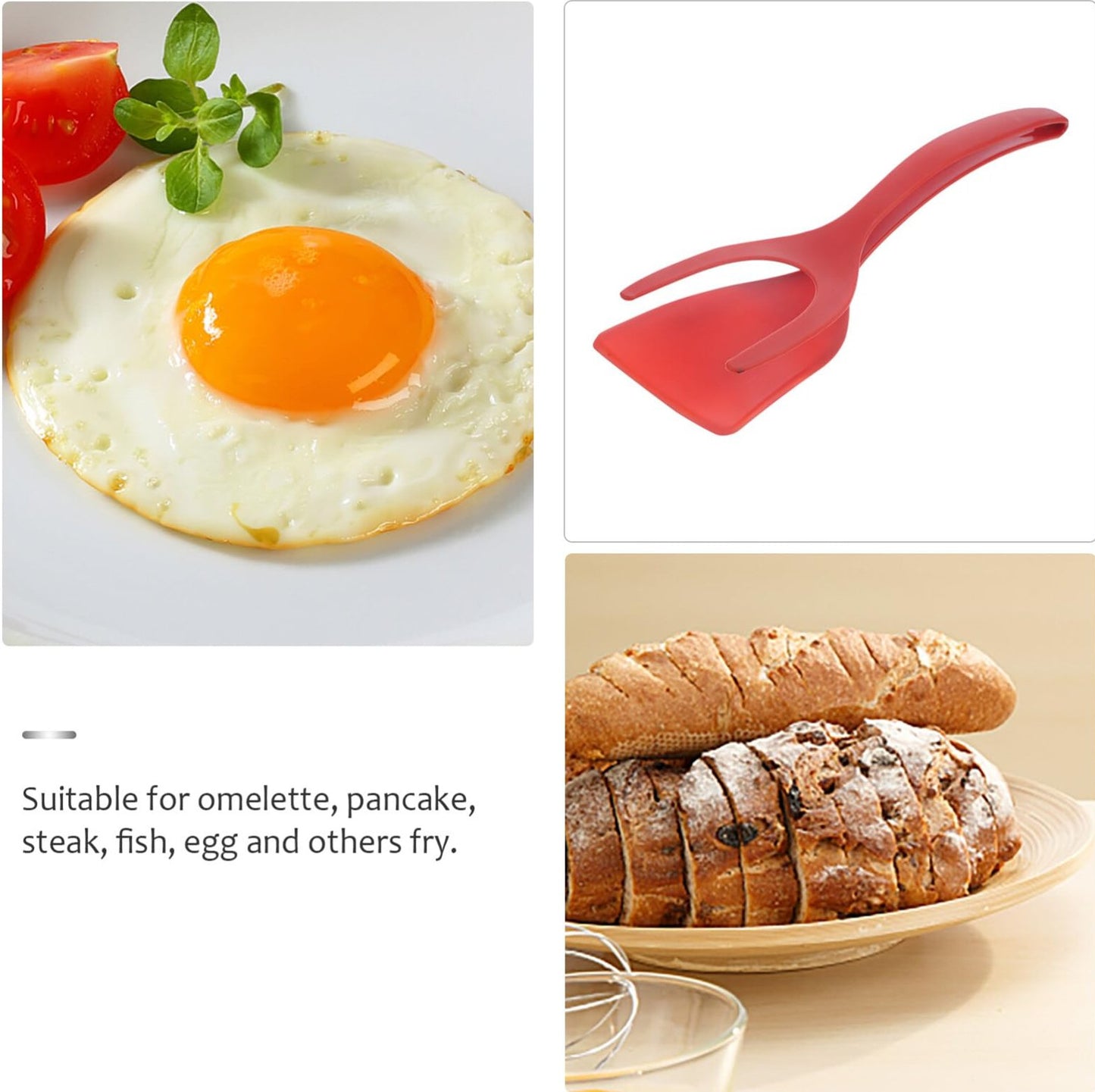 2 in 1 Flipper Spatula with tongs - Nylon Easy Grip Flip Spatula for Hash browns, Burgers, Steaks, French Toast, Omelets, Pancakes - Non-Stick Head, Ergonomic Handle, Withstands High Temperatures