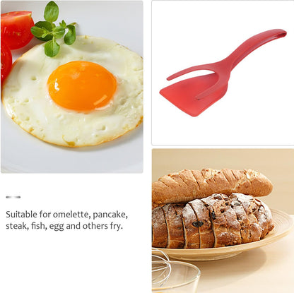 2 in 1 Flipper Spatula with tongs - Nylon Easy Grip Flip Spatula for Hash browns, Burgers, Steaks, French Toast, Omelets, Pancakes - Non-Stick Head, Ergonomic Handle, Withstands High Temperatures