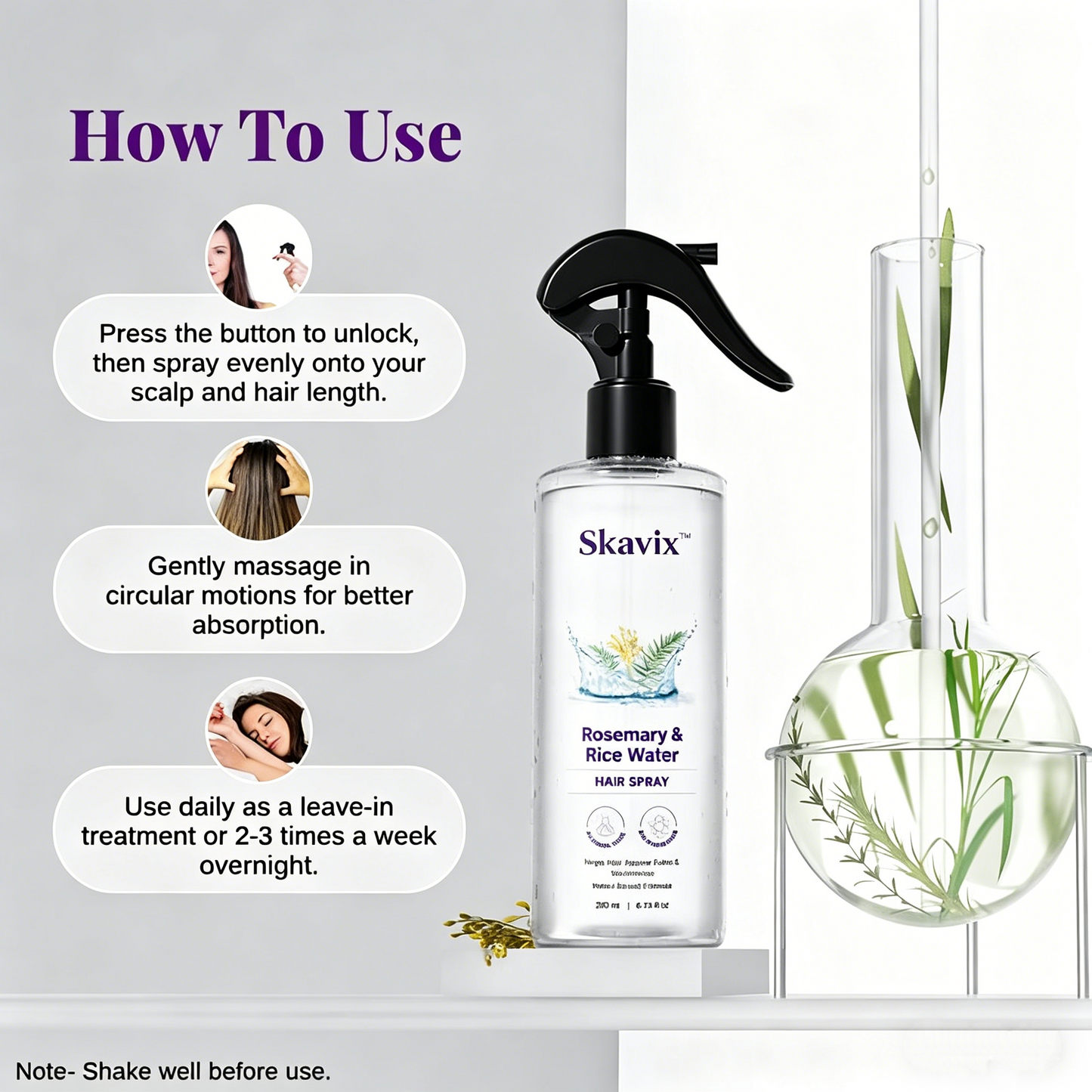 Skavix™ Nature x Science Rosemary Water with Rice Water |100% Natural Extract | Soft & Smooth Hair Non-Greasy