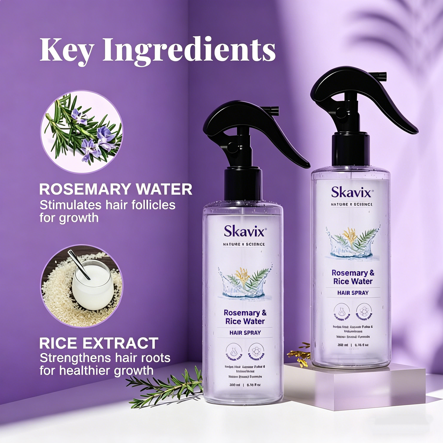 Skavix™ Nature x Science Rosemary Water with Rice Water |100% Natural Extract | Soft & Smooth Hair Non-Greasy