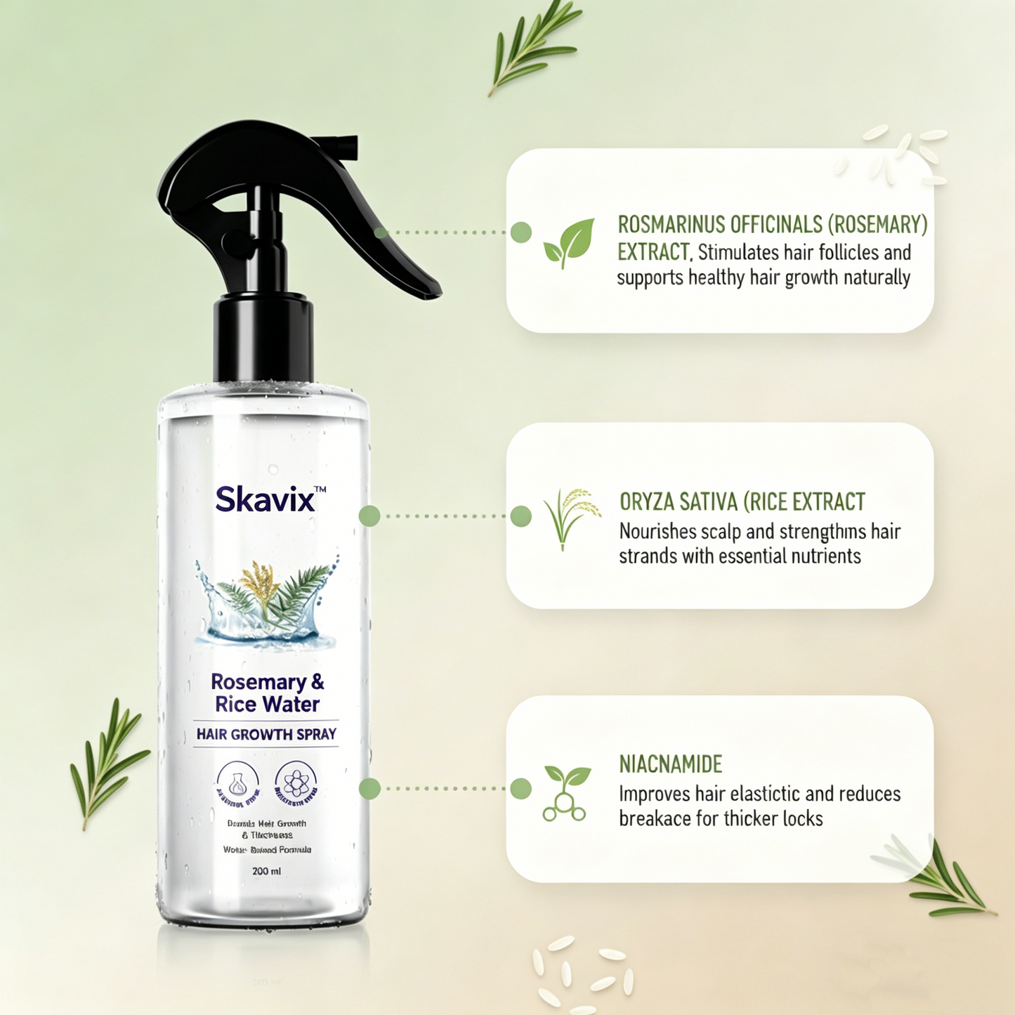 Skavix™ Nature x Science Rosemary Water with Rice Water |100% Natural Extract | Soft & Smooth Hair Non-Greasy