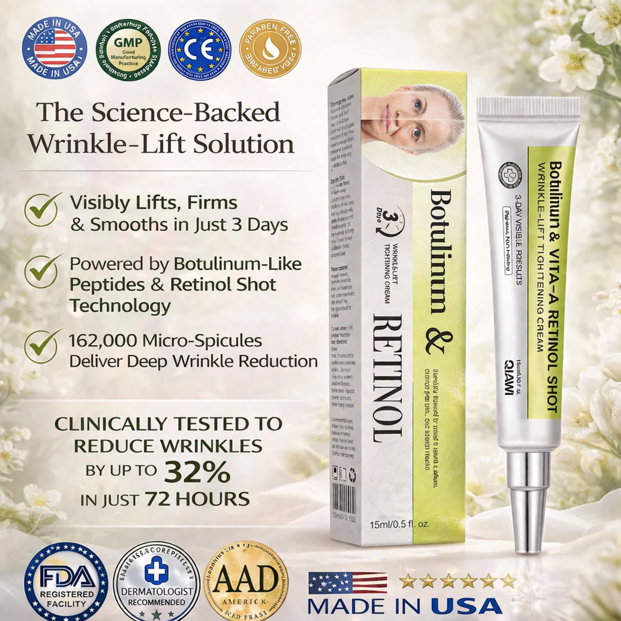 Final 3 Hours: 70%OFF🔥 Botulinum & Vita-A Retinol Shot Wrinkle-Lift Tightening cream✨