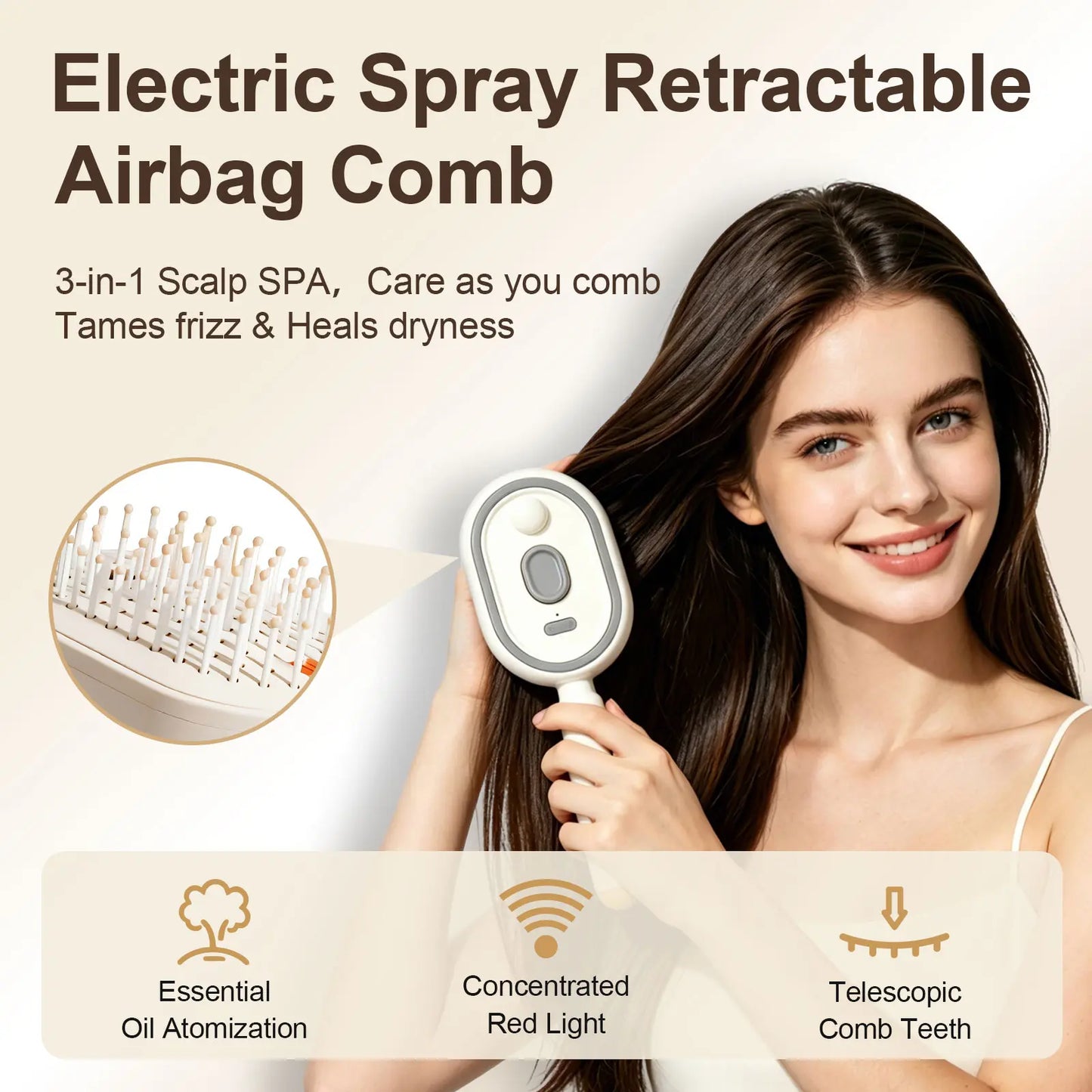 ✨Electric Spray Air Cushion Massage Hair Comb – Anti-Tangle & Essential Oil Mist Brush