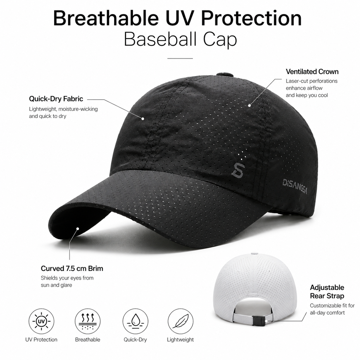 Quick-Dry UV Protection Baseball Cap – Breathable Adjustable Unisex Hat